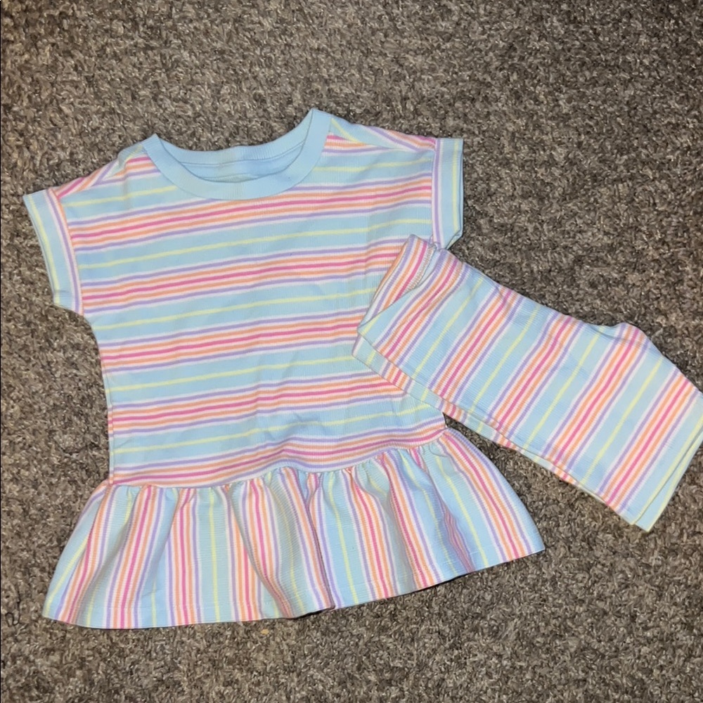 Colorful Striped Toddler Dress and Leggings Set